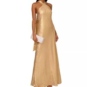 Adrianna Papell Gold Halter Maxi Gown